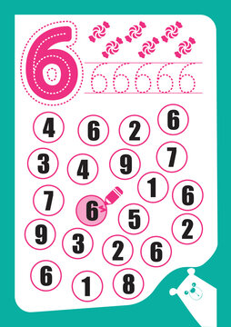 Printable Number Worksheet Handout For Kindergarten Design To Teach Student Practice Writing Tracing Counting Activity And Learning. Number 6.