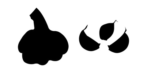 Vector icon of bulb of garlic and separated cloves black and white
