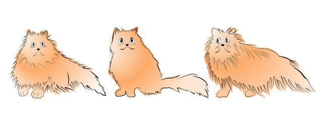 Fototapeta premium three fluffy red cats. Vector illustration.