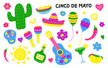 Set of icons for Cinco de mayo celebration.