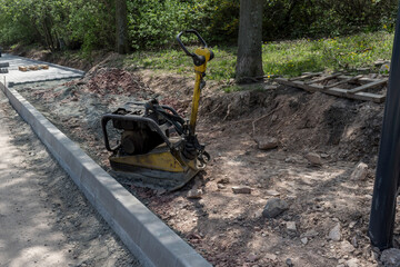 Asphalt machine that is on the road and is ready to work.