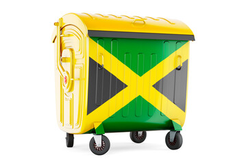 Garbage container with Jamaican flag, 3D rendering