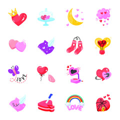 Set of Valentine Celebrations Hand Drawn Stickers 
