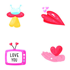 Set of Love and Romance Hand Drawn Stickers 
