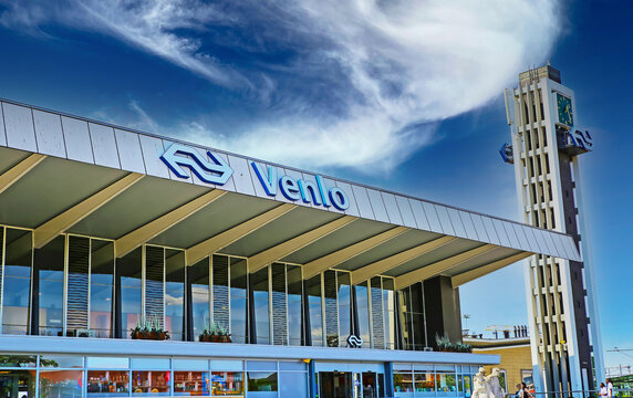 Venlo, Netherlands - July 9. 2022: View on modern building of railway station in city center