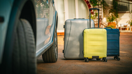 Koffer stehen neben einem Auto im Urlaub
