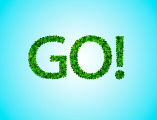 A bright company sign on a blue background. Letters of the white and green alphabet. Creative font.