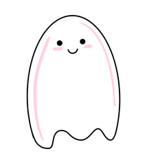 Cute ghost vector icon. Creepy Halloween sticker.