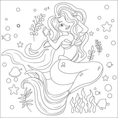 Funny mermaid coloring page for kids