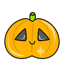 Cute pumpkin vector icon. Autumn Halloween sticker.