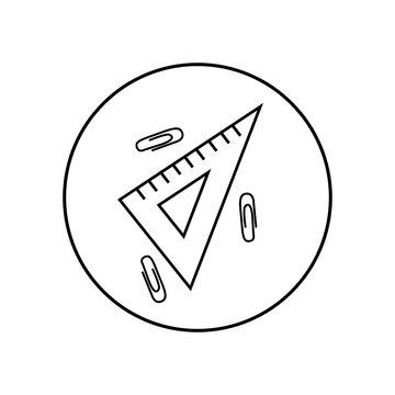 Ruler Vector Icon Drawn In Line On A White Background. Tool, Polygraphy, Stationery