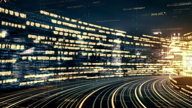 Software development, application programming code and tacit computer coding . Concept of smart digital transformation and technology disruption that changes global trends in new information era .