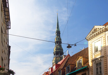 Fototapeta na wymiar St.Peter's Church in Old Town. Riga, Latvia