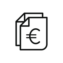 Euro sign on paper. Financial statement, money document, banknote line icon isolated on white background. Vector illustration