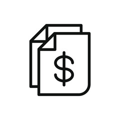 Dollar sign on paper. Financial statement, money document, banknote line icon isolated on white background. Vector illustration