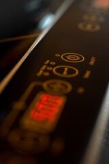 Obraz premium Switch button on off with symbol on dark background