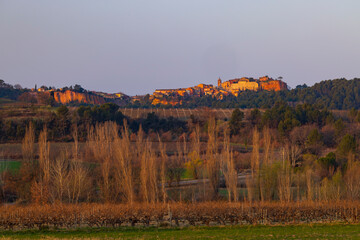 Landscape with historic ocher village Roussillon, Provence, Luberon, Vaucluse, France