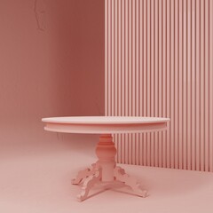 Christmas table for product display. Festive pink table. 3d rendering.