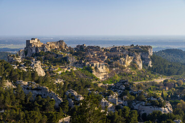 Fototapeta na wymiar Medieval castle and village, Les Baux-de-Provence, Alpilles mountains, Provence, France