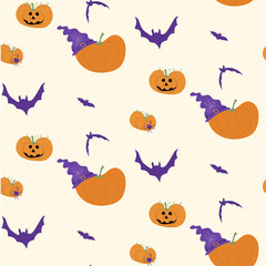 Pumpkins with bats pattern