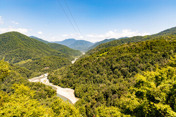 Russia, Krasnodar Territory. Sochi. Solokh aul Observation deck "On the edge of the earth". Mountains and river