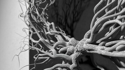 Tree concept. Black and white background. 3D rendering.