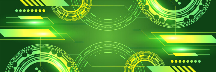 Green technology digital banner design. Design modern luxury futuristic technology background. Game tech wide banner vector illustration. Hi tech digital communication. Abstract tech background.