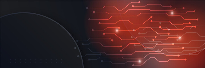 Obraz premium Black red technology digital banner design. Design modern luxury futuristic technology background. Game tech wide banner vector illustration. Hi tech digital communication. Abstract tech background.