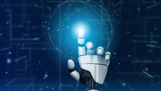 Futuristic robot artificial intelligence revolutionary AI technology development and machine learning concept. Global robotic bionic science research for future of human life. 3D rendering graphic.
