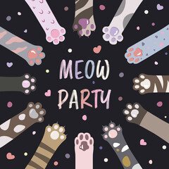 Meow Party Cute Cat Paws Funny invitation 