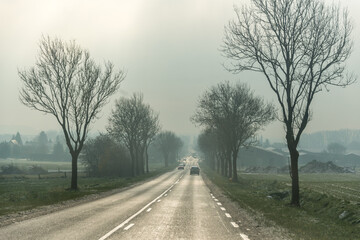 road in the morning winter