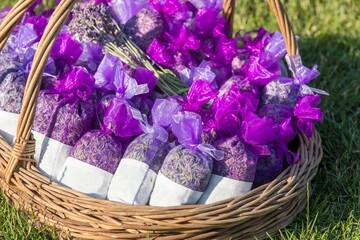 Lavender buds dry flower sachet scented bags, purple organza bag with natural dried lavender...