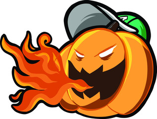 Jack o lantern pumpkin head  flame