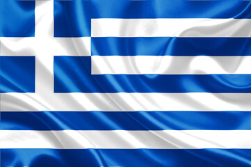 3d illustration Greece flag on satin texture with waving flag