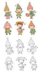 cute funny cartoon garden gnomes. Funny elves