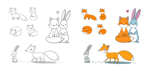The fox and the hare. Cute animals - 517255448