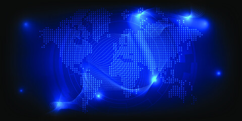 Vector illustrations of futuristic digital hologram world map for digital communication and marketing strategy artwork.Digital innovation and technology concepts.