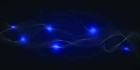 Vector illustrations of Futuristic digital technology with dynamic flowing data in waveform or dot connecting.Digital information big data innovation technology concepts.
