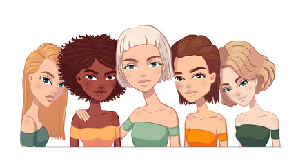 Five women stand side by side together