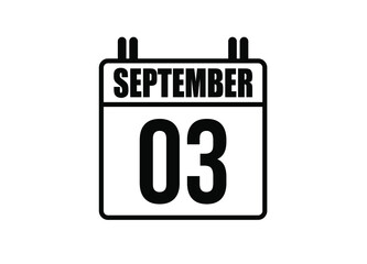 3 September calendar. Simple calendar page for the month of September. Black vector on white background.