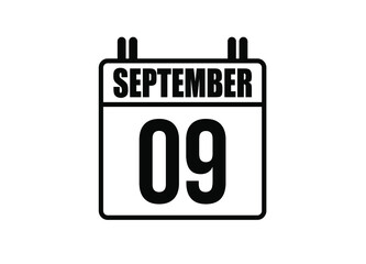 9 September calendar. Simple calendar page for the month of September. Black vector on white background.