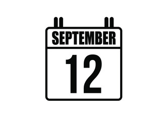 12 September calendar. Simple calendar page for the month of September. Black vector on white background.