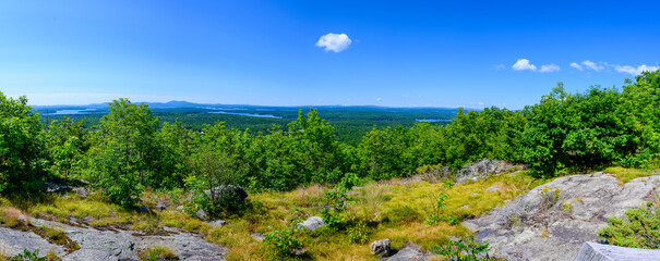A panorama photograph from the top of the Castle in the Clouds showing the valley below without any people.