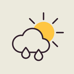 Sun with raincloud and raindrops vector icon