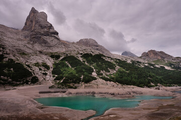 Fototapeta na wymiar dried up lake and glacier of the marmolada trentino alto adige