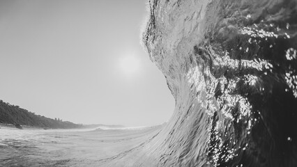 Wave Water Swimming Inside Ocean Close Up Black White Landscape. - 517257843