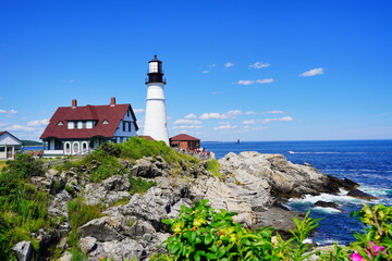The landscape of Portland Lighthouse in Cape Elizabeth, Maine, USA	
