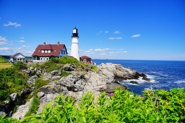 The Portland Lighthouse in Cape Elizabeth, Maine, USA	 - obrazy, fototapety, plakaty