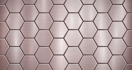 Naklejka premium Abstract metallic background in bronze colors with highlights, consisting of voluminous convex hexagonal plates