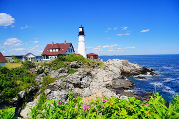 Fototapeta na wymiar The Portland Lighthouse in Cape Elizabeth, Maine, USA 